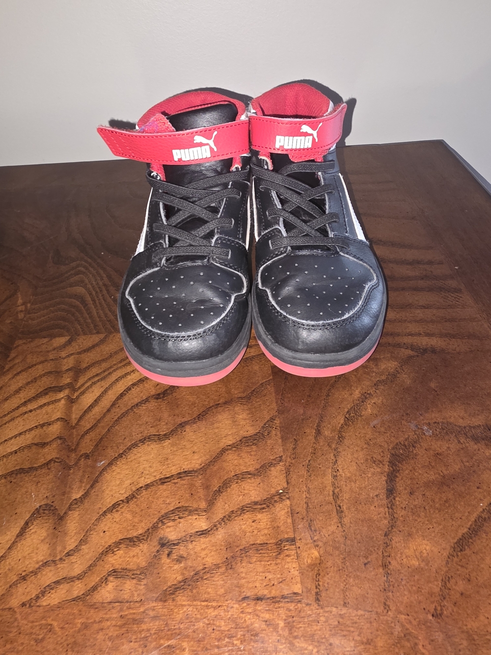Puma Kids Black and Red High-Top Sneakers with Velcro Strap